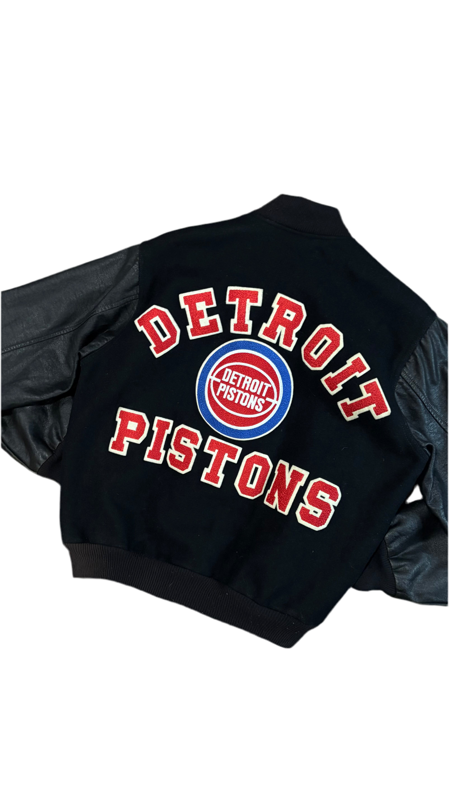 Detroit Pistons Back Script - Chalkline Leather Wool Bomber