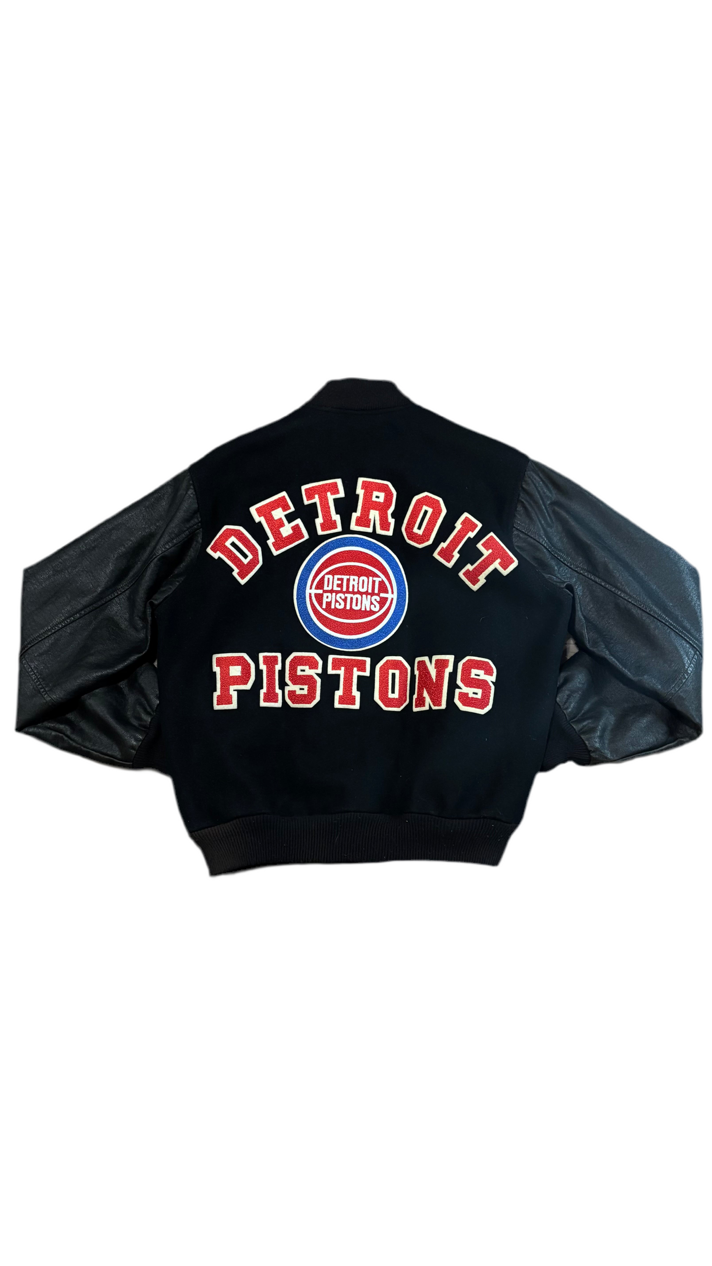 Detroit Pistons Back Script - Chalkline Leather Wool Bomber