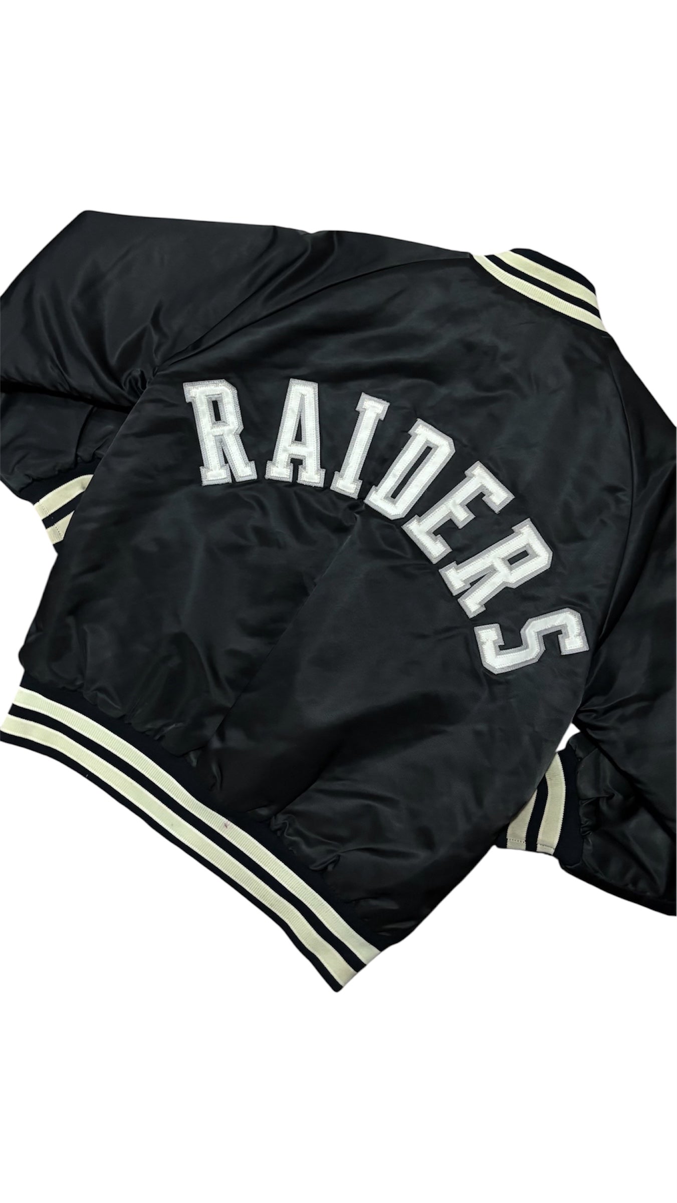 Los Angeles Raiders Back Script - Official NFL Licensed Varsity Satin