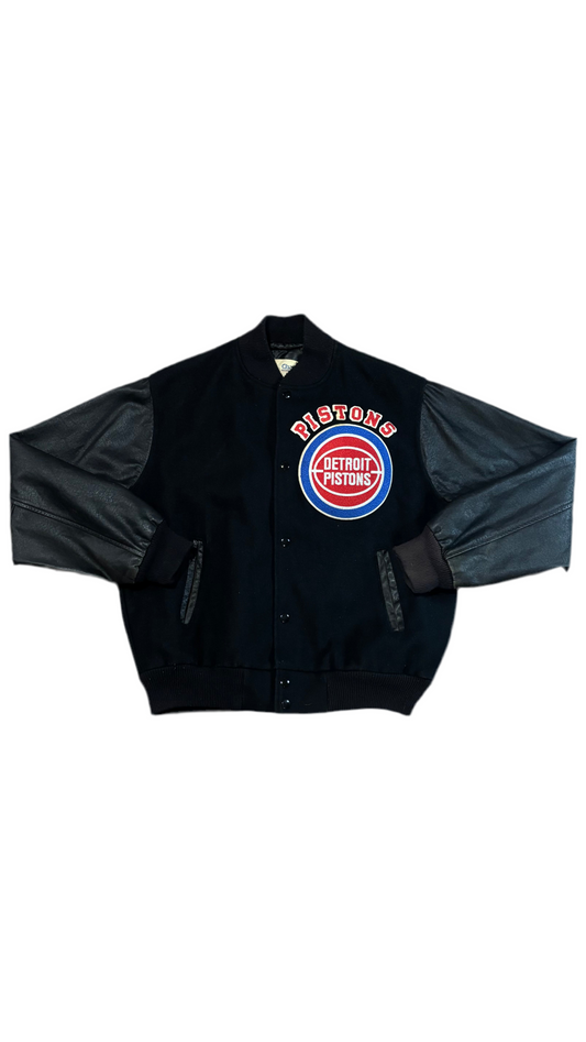 Detroit Pistons Back Script - Chalkline Leather Wool Bomber